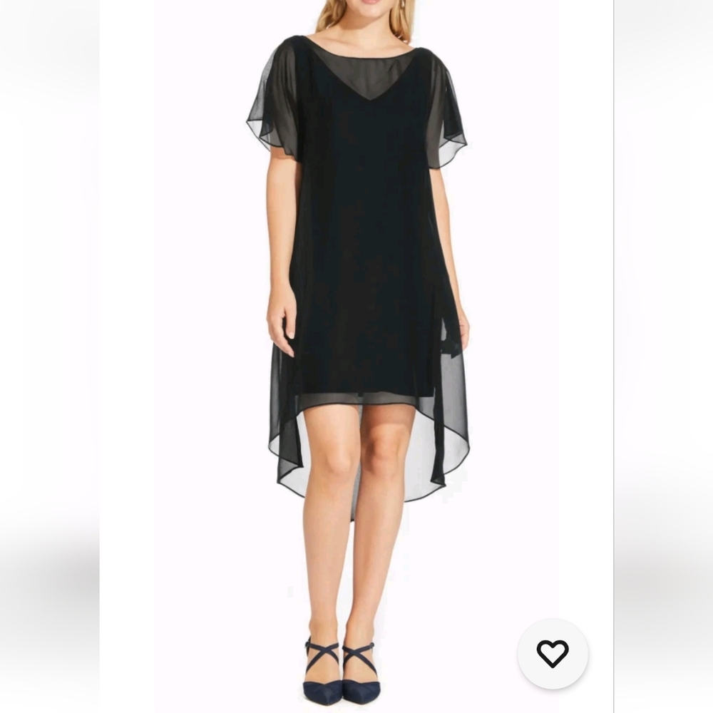 Adrianna Papell Women Black Chiffon Overlay Cocktail Dress XS Sheer NWT